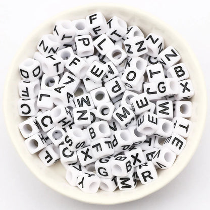 100-500pcs Square White and Black Mixed Letter Acrylic Beads Cube Loose Spacer Alphabet Beads For Jewelry Making Diy Accessories