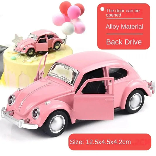 Alloy Car Model Beetle Vintage Door Opening Force Children's Toy Motorcar Cake Decoration Auto Carrying Accessories for Boy Gift