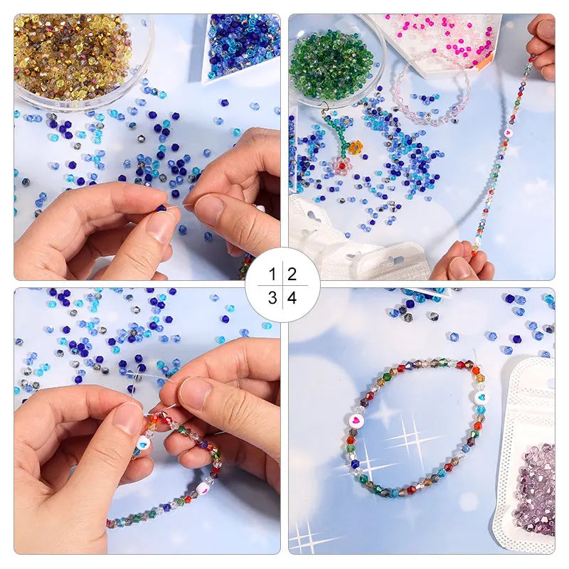 100Pcs 4MM Glass Bicone Shaped Beads Faceted Crystal Beads for for Jewelry Making Bracelet Nacklace Earrings DIY Beading