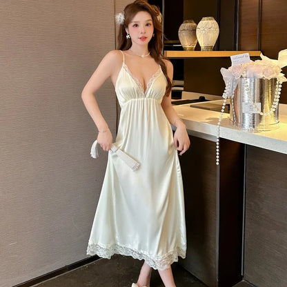 2PCS Bathrobe Gown Set Summer Satin Nightgown Women Nighty&robe Suit Lace Nightdress Loungewear Kimono Sleepwear Lady